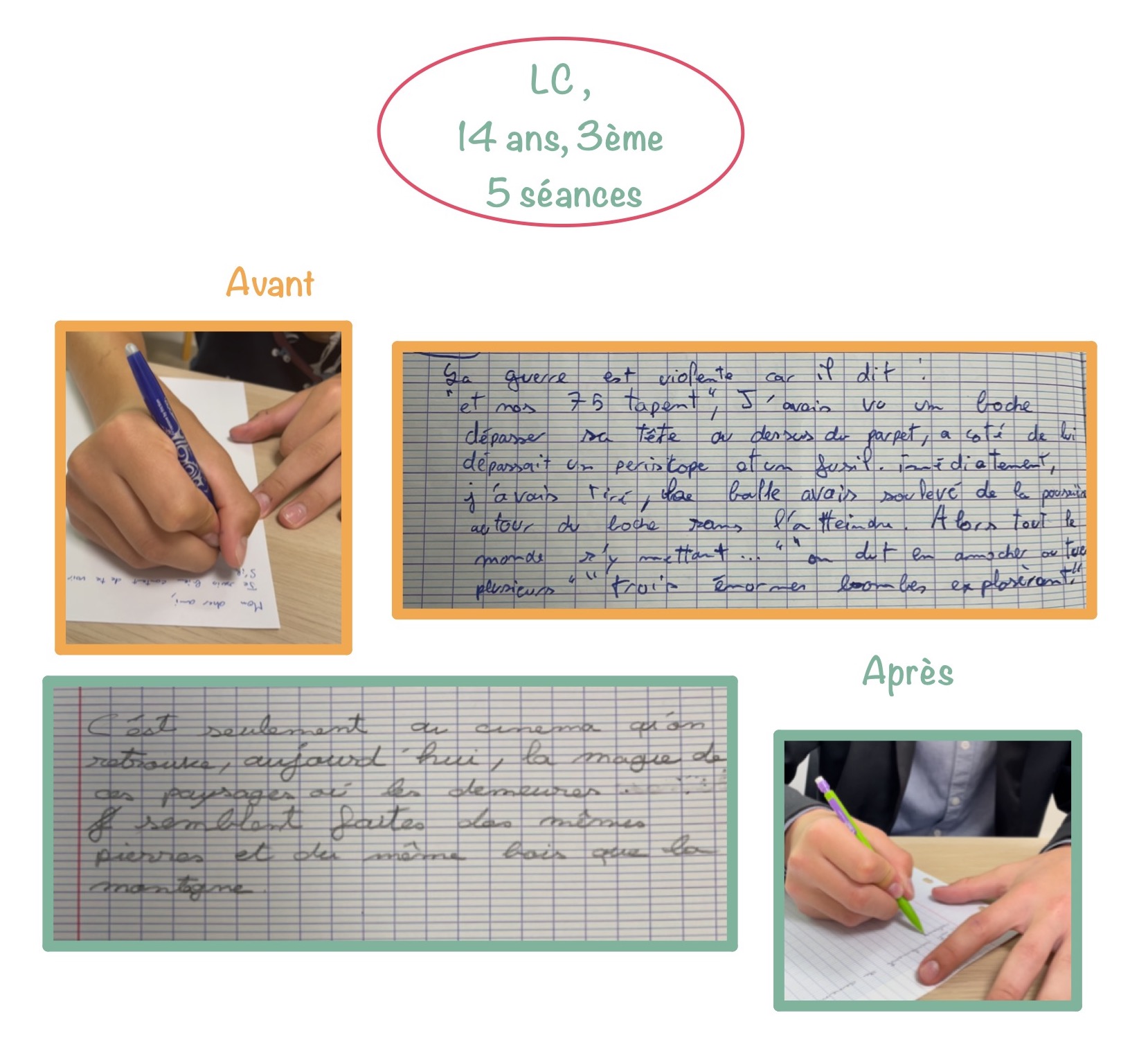 Avant / après — écriture : Garçon, 14 ans, 3ᵉ